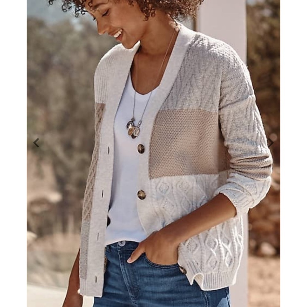 J. Jill Cable-Stitched Patchwork Cardigan